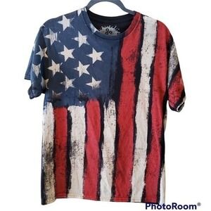ODM American Flag Patriotic Stars & Stripes Cotton T-Shirt Size M Distressed